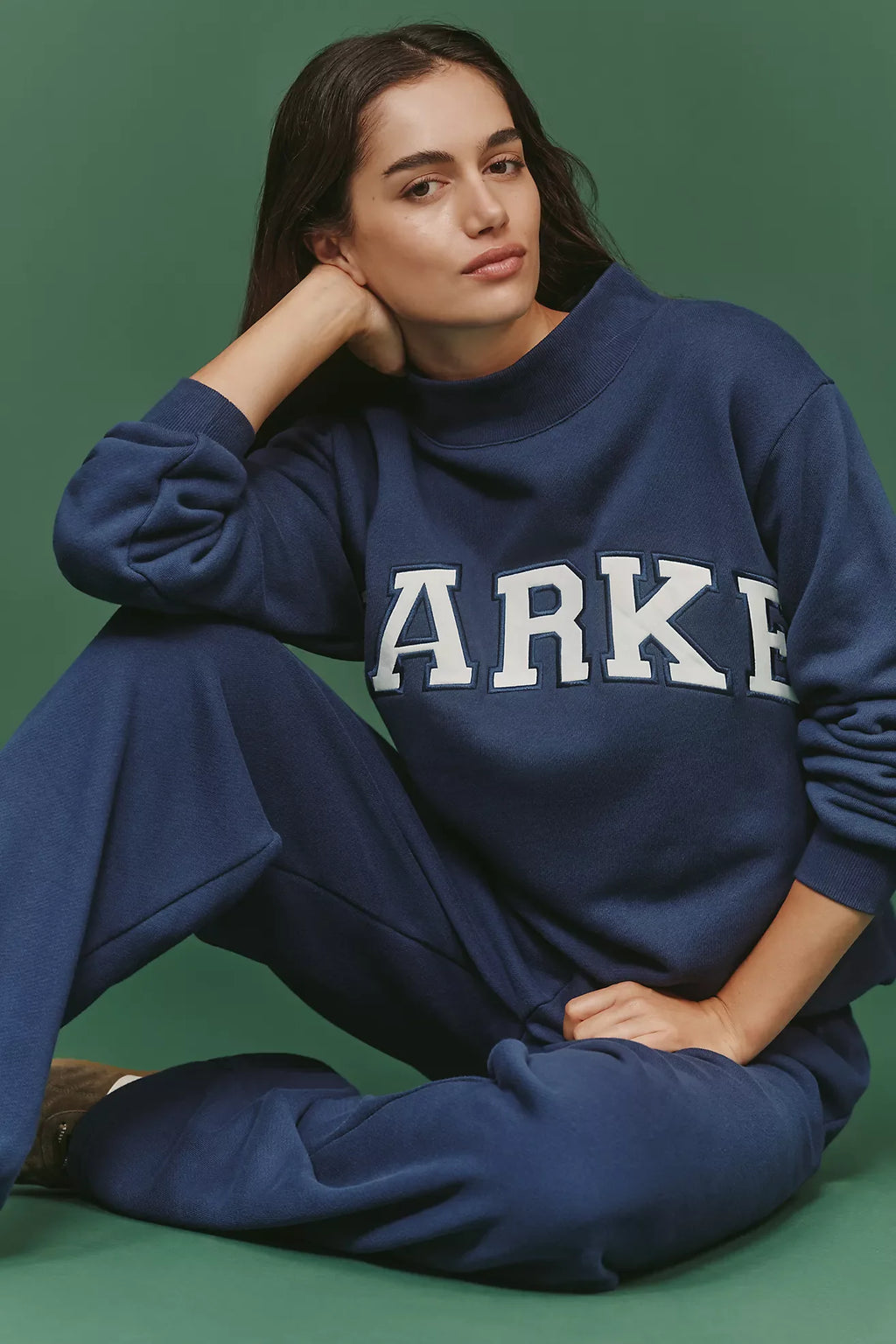 PARKE Varsity Mock-Neck Sweatshirt- Denim Navy