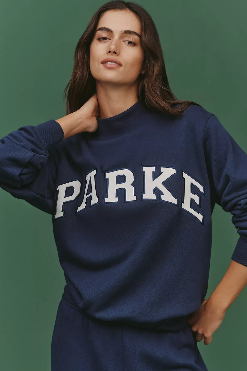 PARKE Varsity Mock-Neck Sweatshirt- Denim Navy