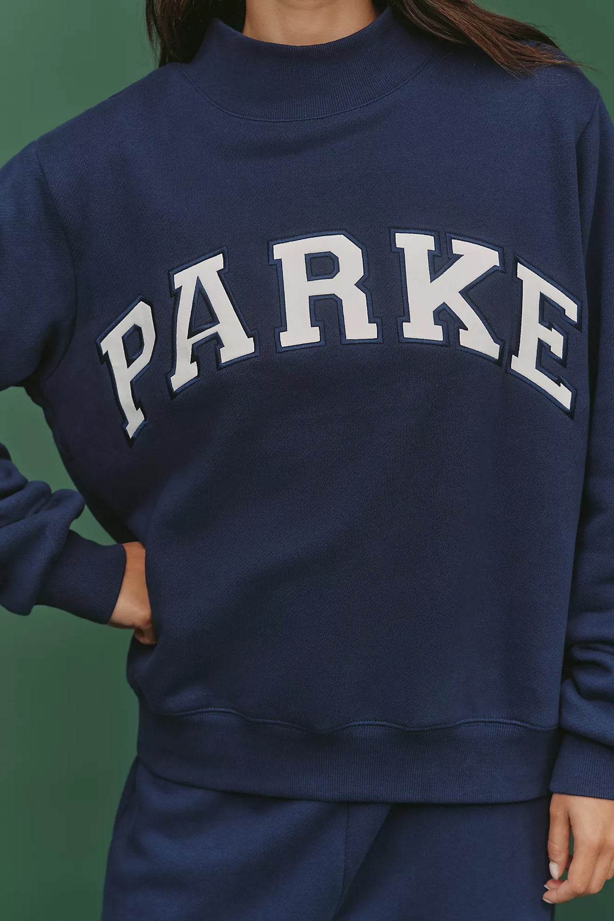 PARKE Varsity Mock-Neck Sweatshirt- Denim Navy