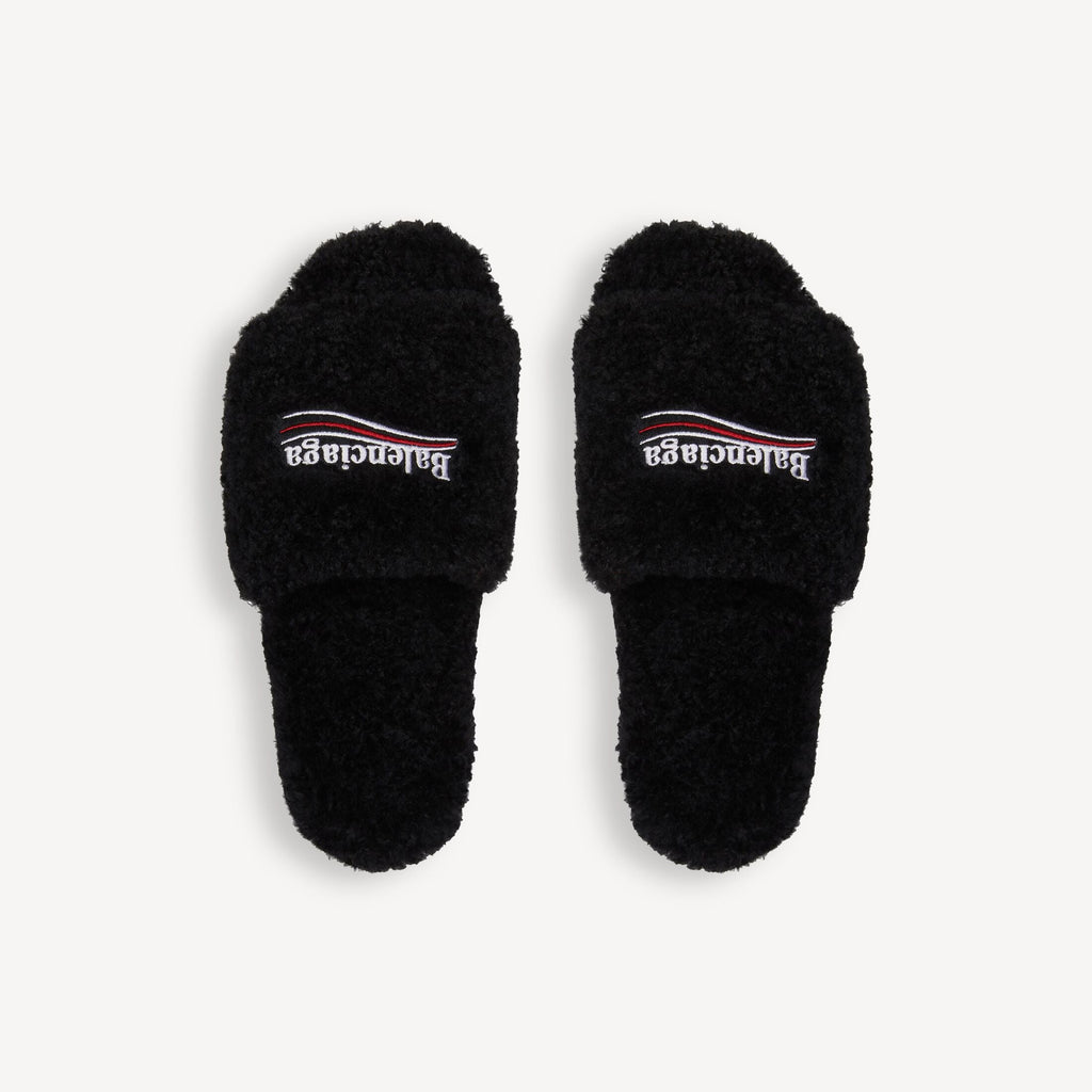 Balenciaga Women's Furry Open Mule in Black