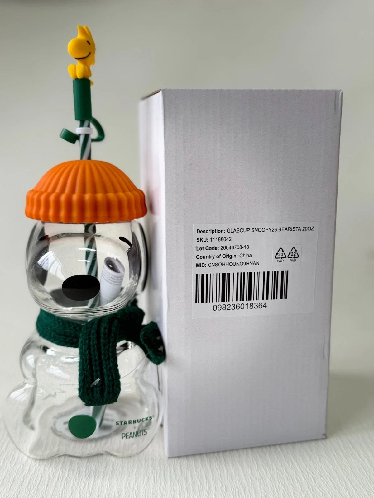 Starbucks x Peanuts Snoopy Collab Authentic Glass Cup 22oz